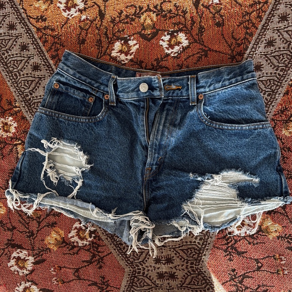 Levi's Dark Blue Distressed Jean Shorts
